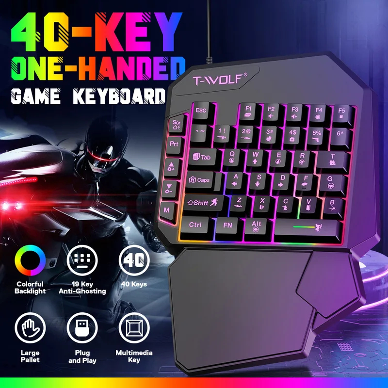 Gaming Keyboard 1 Hand - Conjunto 5 em 1 com 35
