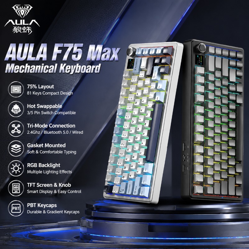 Gaming Keyboard Nearby - Teclado Mecânico AULA F75 Max, Layout
